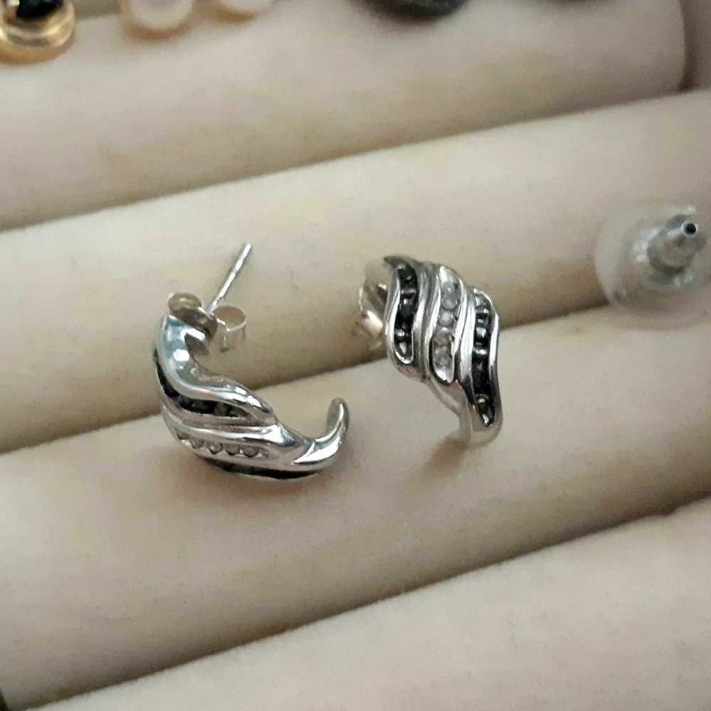 Sterling Onyx & Diamond PENDANT & Earring SET BOGO 50% Off! - Picture 2 of 4